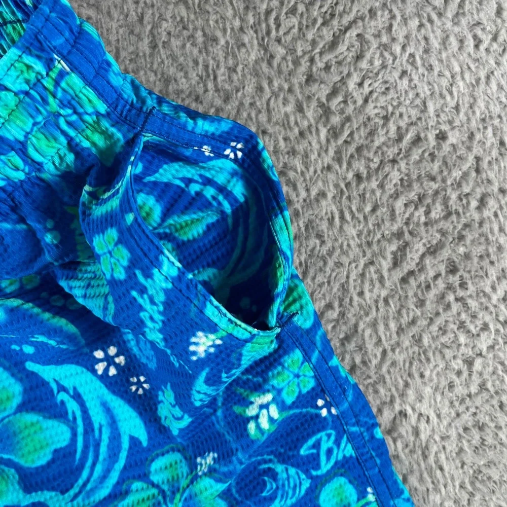 Blackbough Swim Mens Blue Green Tropical Hibiscus Seahorse Mesh Swim Trunks S